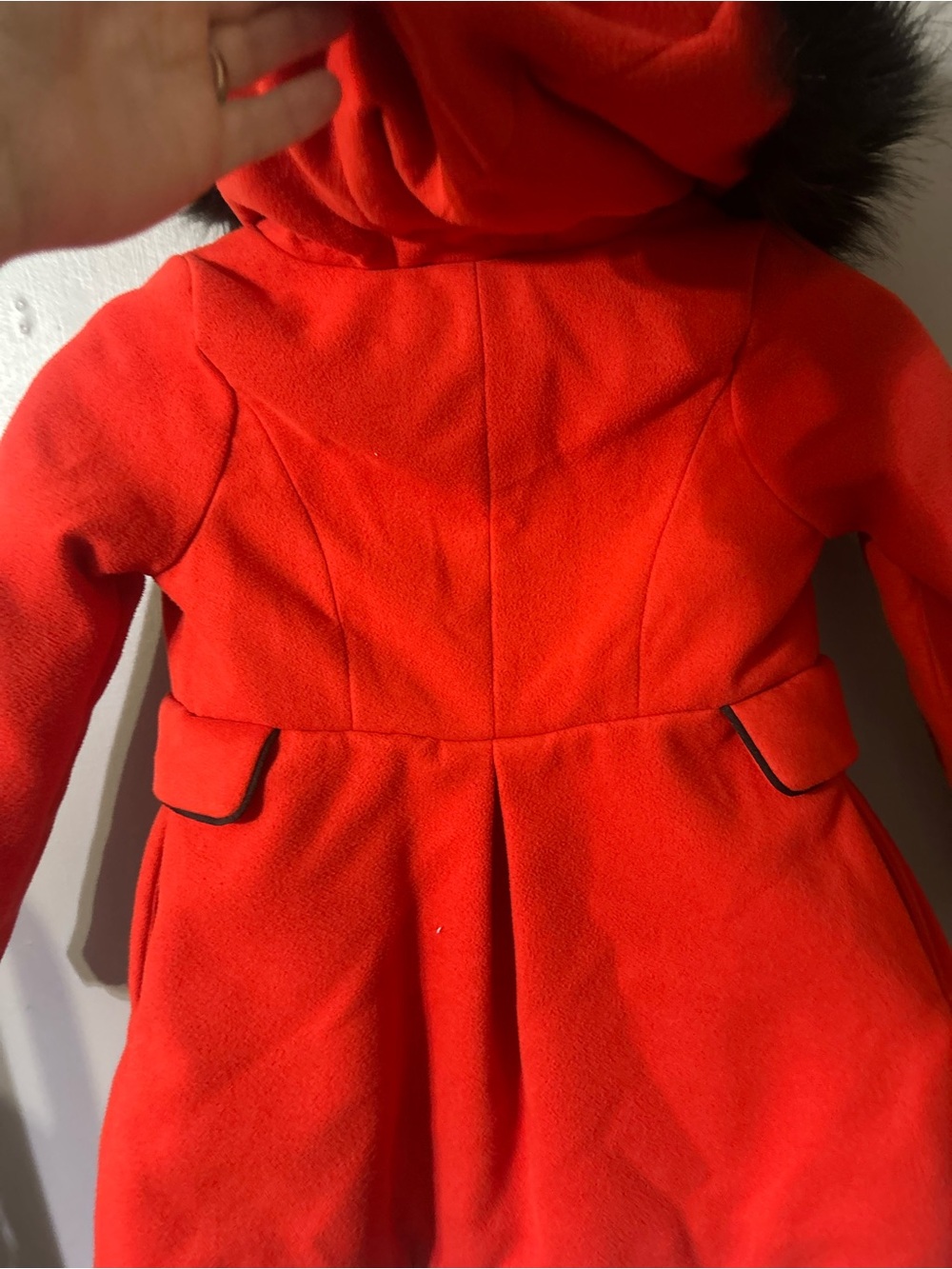 Cat & Jack Red Hooded Pea Coat with Faux Fur Trim size 4/5 - Picture 4 of 5